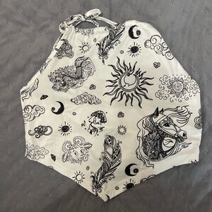 Black and White Croptop Celestial and Animal Print